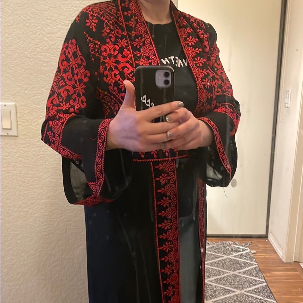 Black and Red Embroidered Kimono